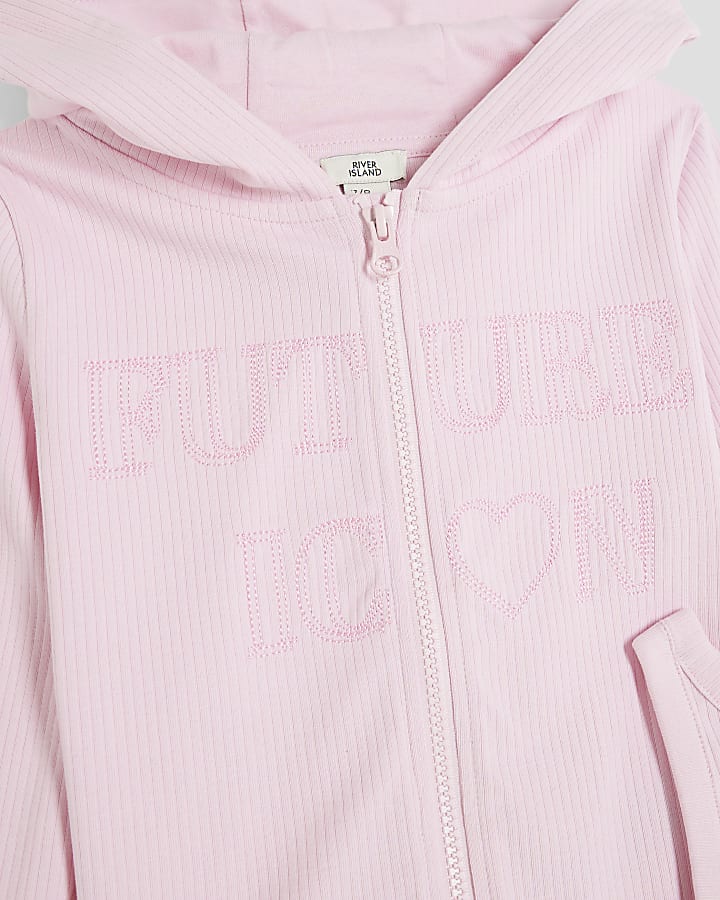 Girls Pink 3 piece Zip Thru and Leggings Set