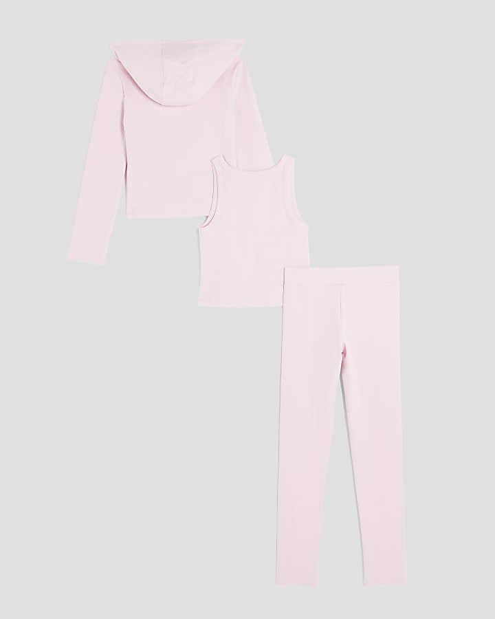 Girls Pink 3 piece Zip Thru and Leggings Set