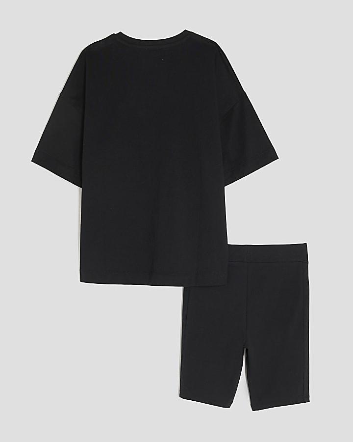 Girls Black Graphic T-Shirt Set