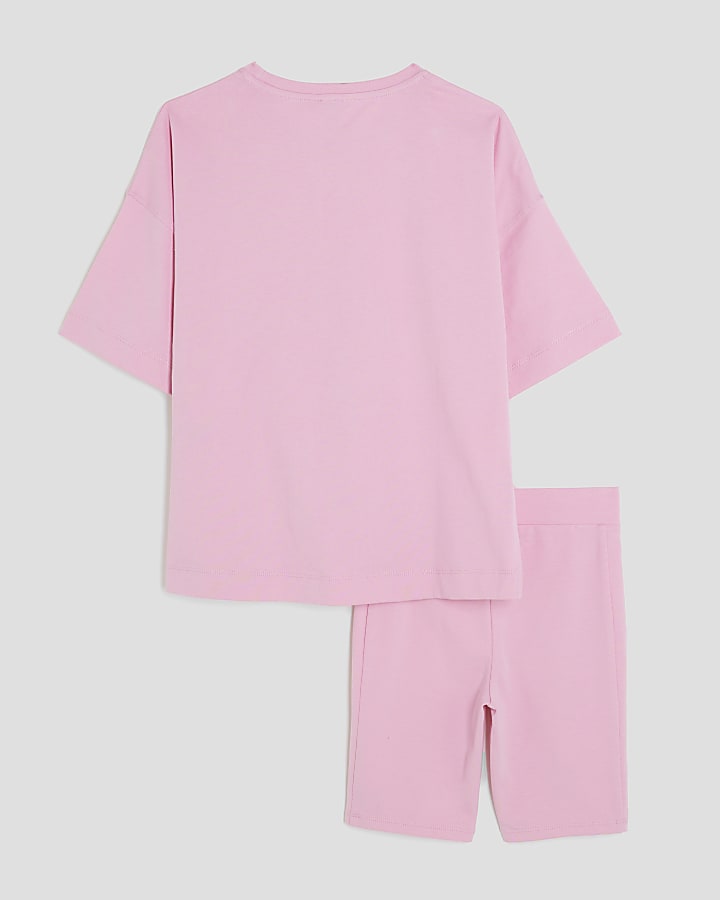 Girls Pink Boyfriend T-Shirt Cycle Set