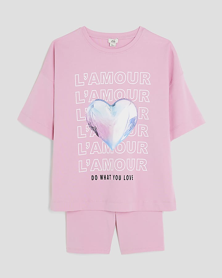 Girls Pink Boyfriend T-Shirt Cycle Set