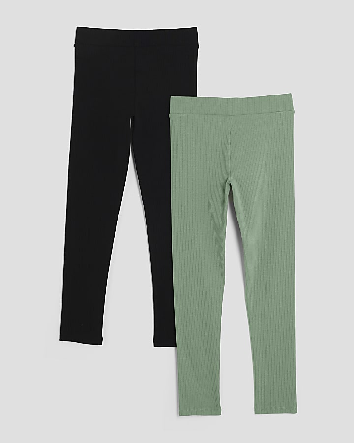Girls Green Black Pack Of 2 Leggings