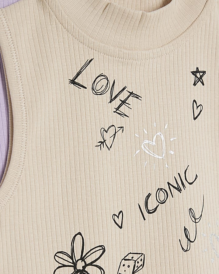 Girls Purple Pack Of 2 High Neck Tank Top