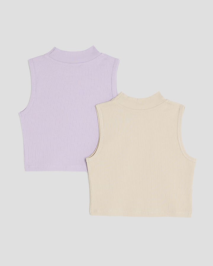 Girls Purple Pack Of 2 High Neck Tank Top