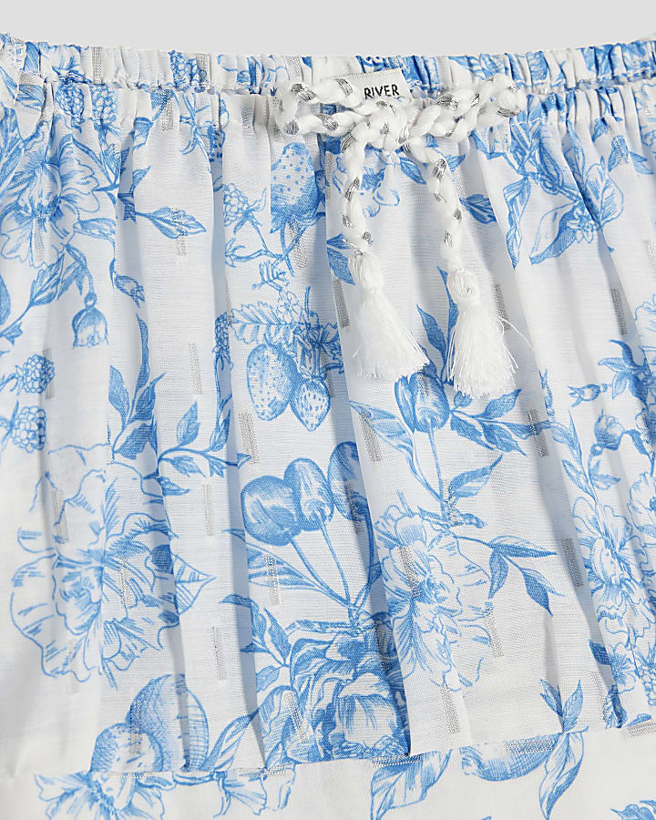 Girls Blue Fruit Print Skirt Set