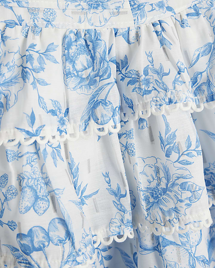 Girls Blue Fruit Print Skirt Set