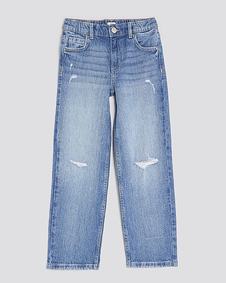 Girls Blue Ripped Straight Jeans