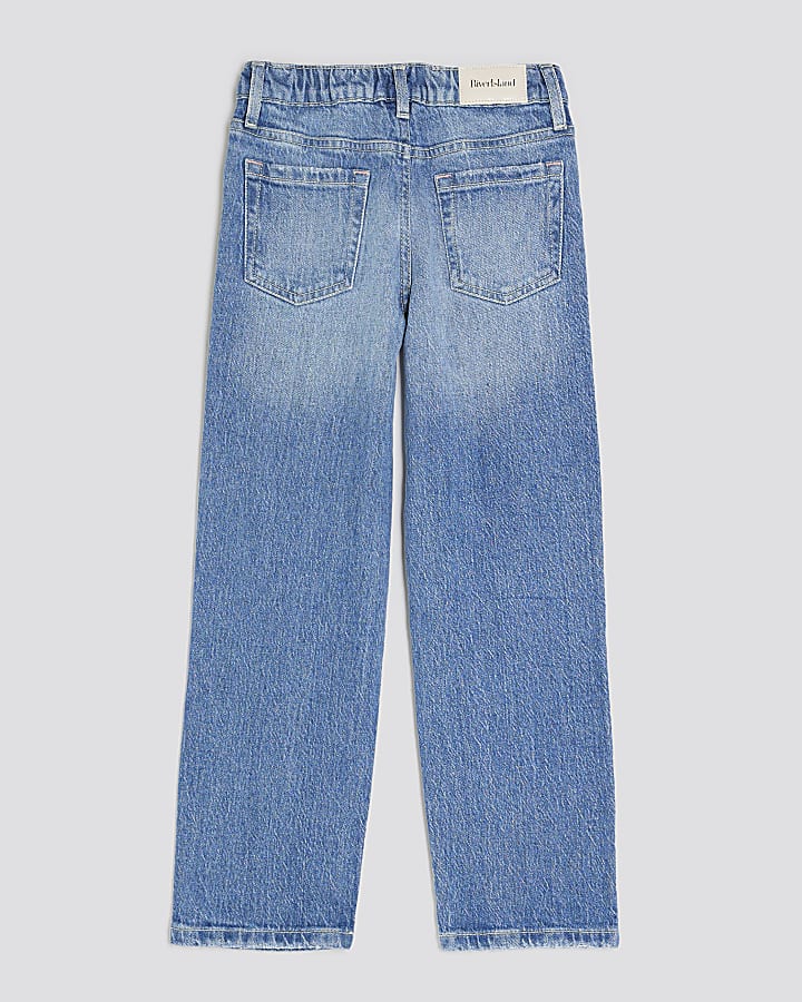 Girls Blue Ripped Straight Jeans