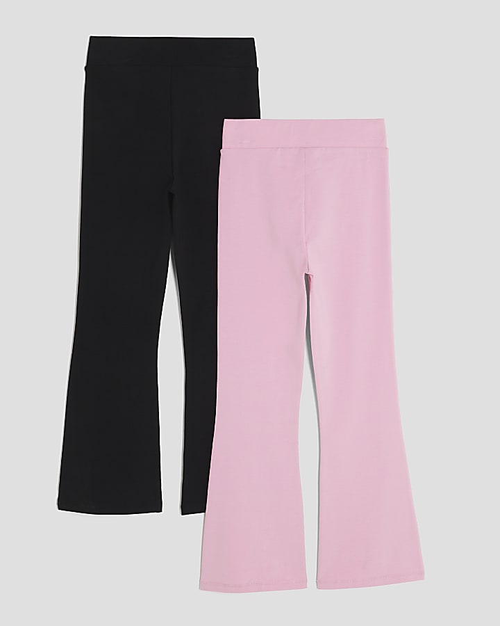 Girls Black Pack Of 2 Cross Front Trousers