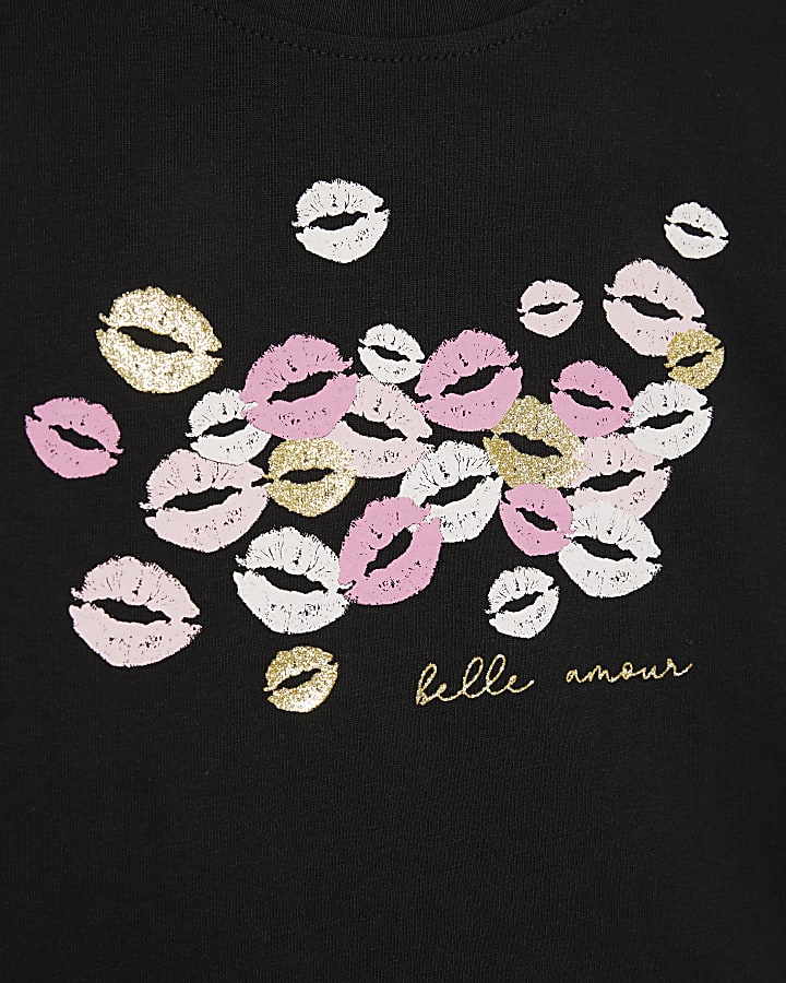 Girls Black White Pack Of 2 Lips Baby T-Shirt