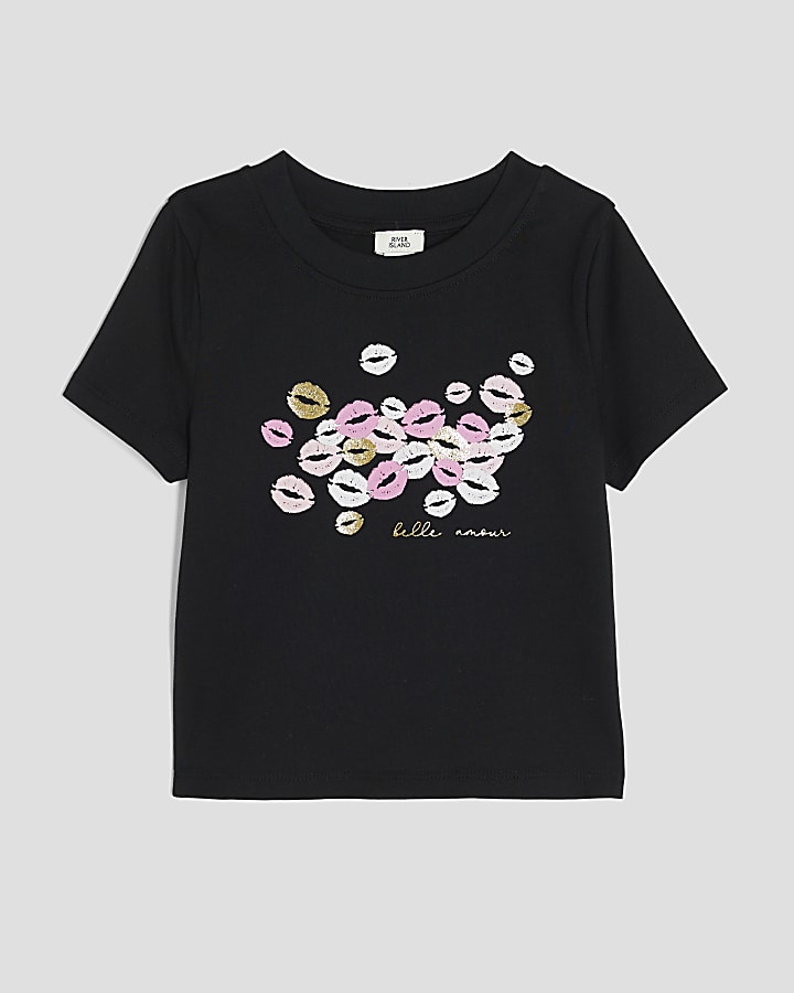 Girls Black Lips Baby T-Shirt