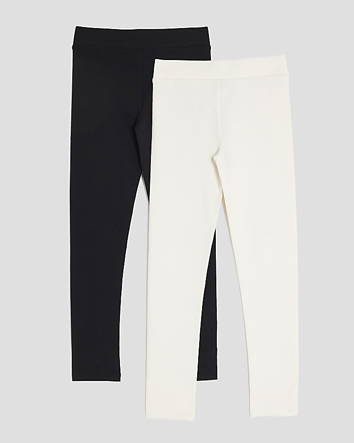 Girls Cream Pack Of 2 Cross Front Leggings