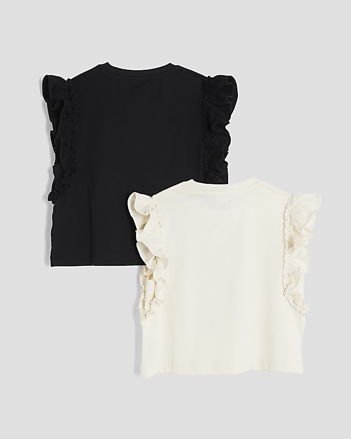 Girls Cream Pack Of 2 Frill T-Shirts