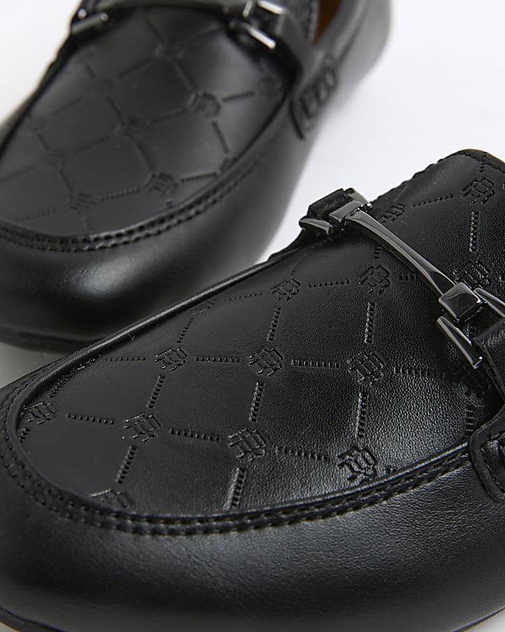 Boys Black Embossed Loafers