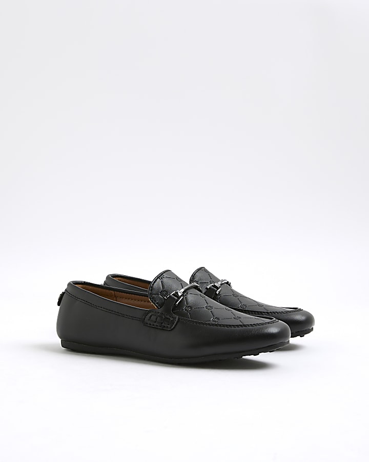 Boys Black Embossed Loafers