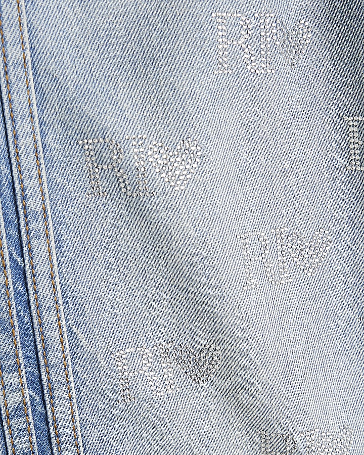 Girls Blue Diamante Monogram jeans