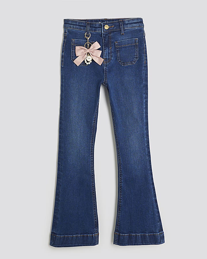 Girls Blue Bow Keyring Flared Jeans