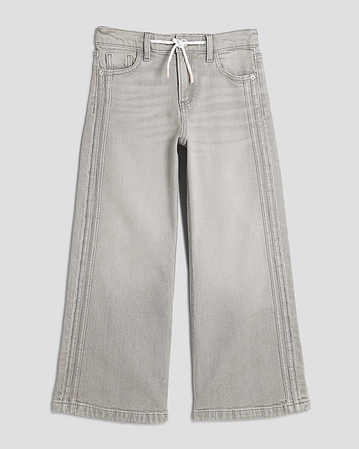 Girls Grey Pull On Wide Leg Jeans