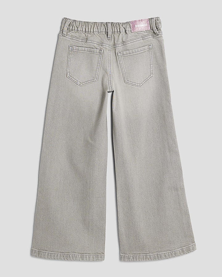 Girls Grey Pull On Wide Leg Jeans