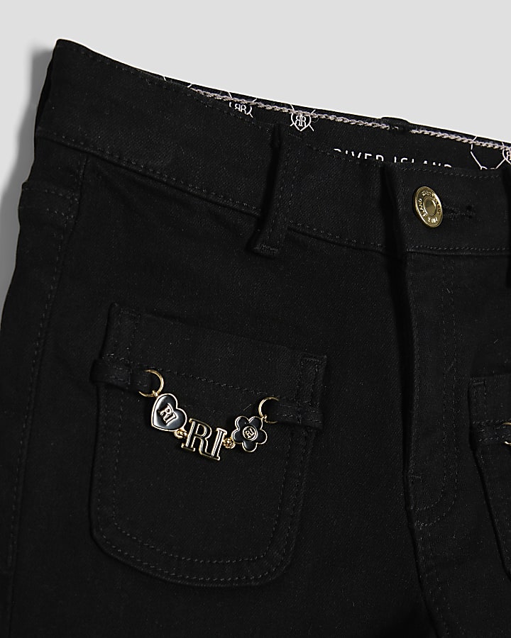 Girls Black Snaffle Flared Jeans