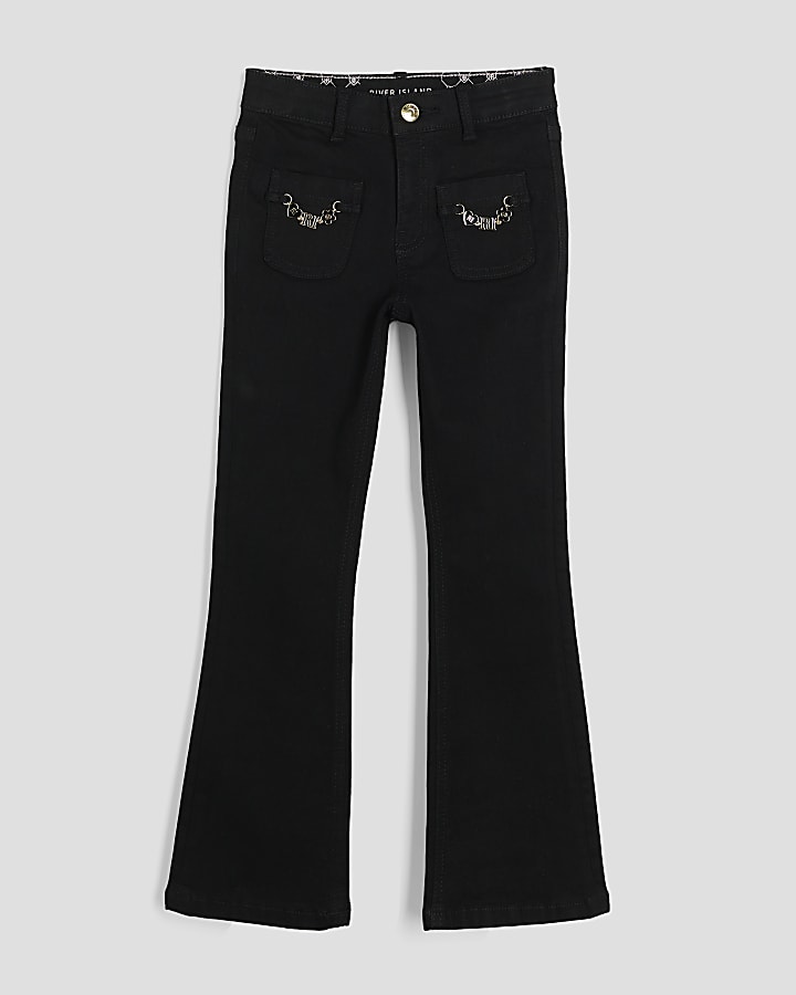 Girls Black Snaffle Flared Jeans