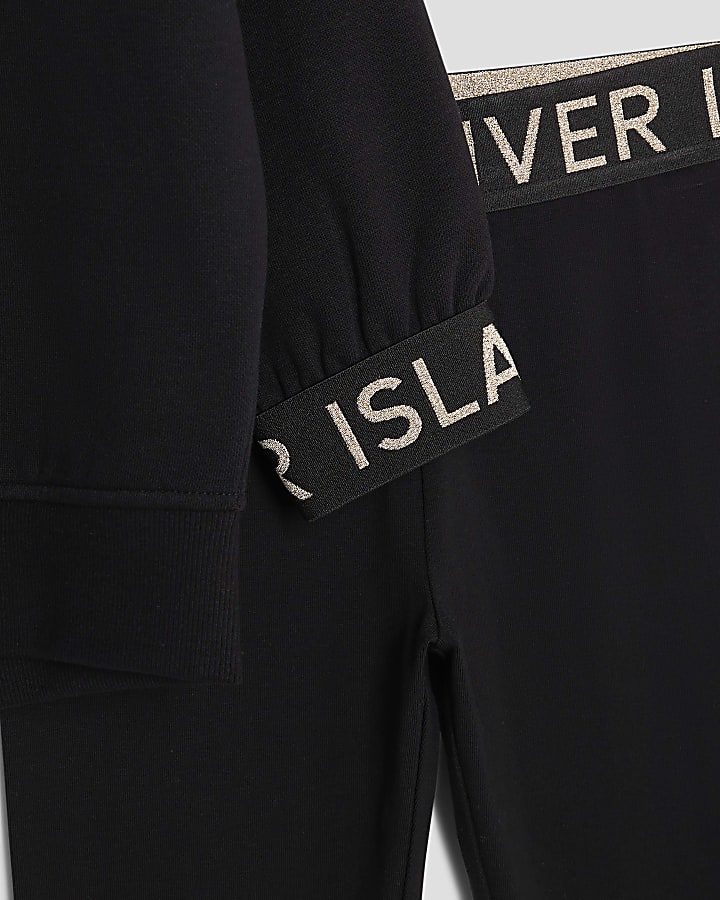 Girls Black Split Back Sweatshirt Set