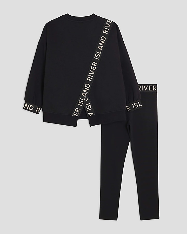 Girls Black Split Back Sweatshirt Set
