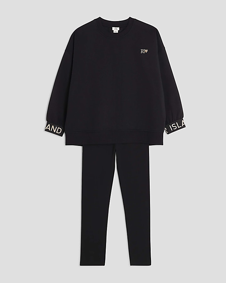 Girls Black Split Back Sweatshirt Set