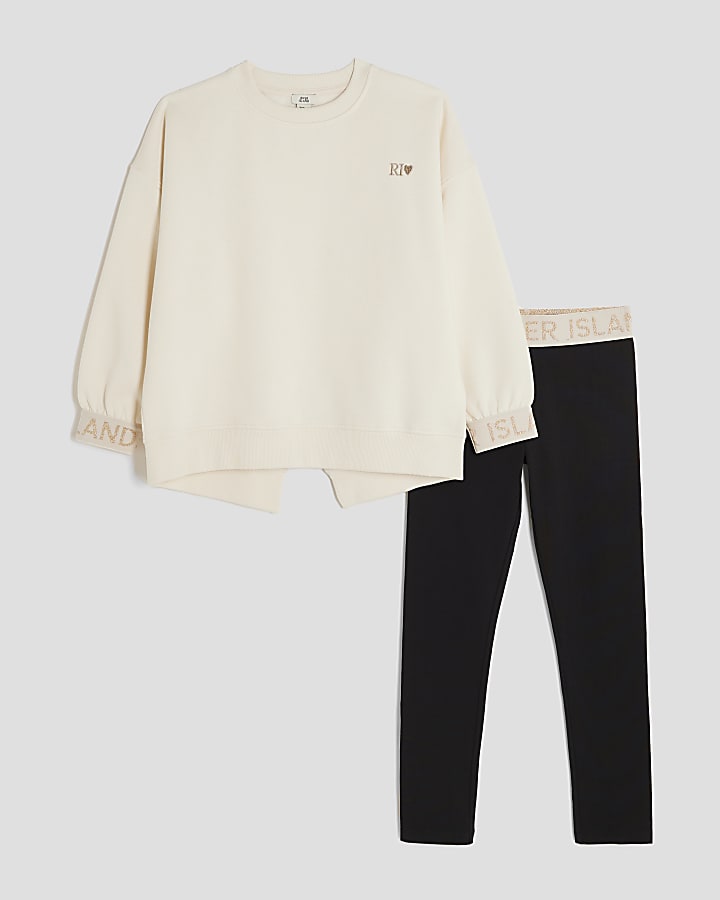Girls Cream Split Back RI Sweatshirt Set