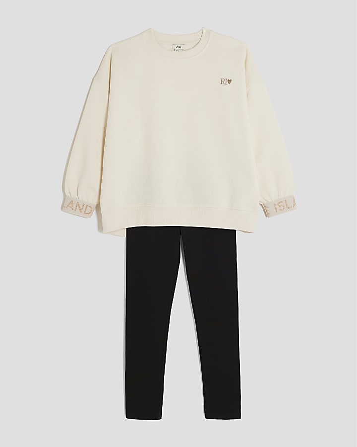 Girls Cream Split Back RI Sweatshirt Set