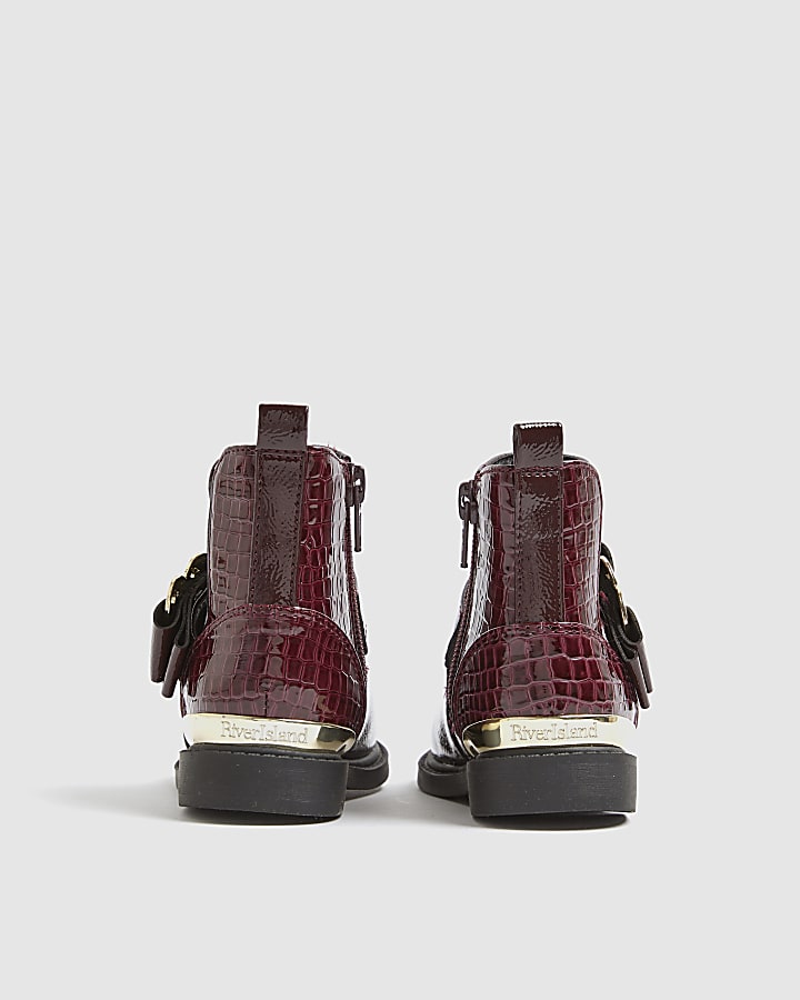 Mini Girls Red Patent Heart Bow Chelsea Boots