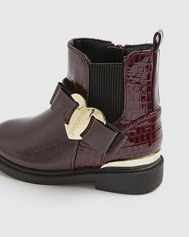 Mini Girls Red Patent Heart Bow Chelsea Boots
