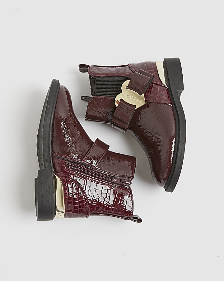 Mini Girls Red Patent Heart Bow Chelsea Boots