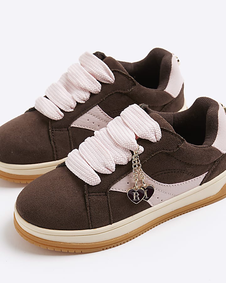 Girls Brown Heart Charm Trainers