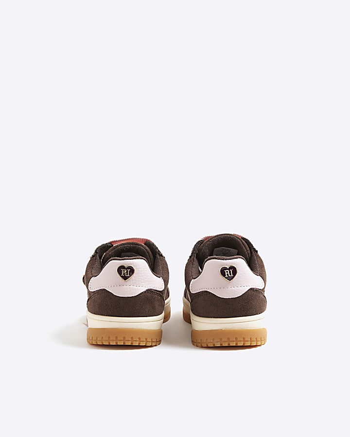 Girls Brown Heart Charm Trainers