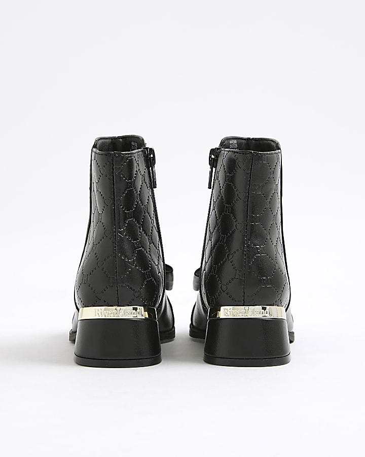 Girls Black Bow Front Heeled Boots