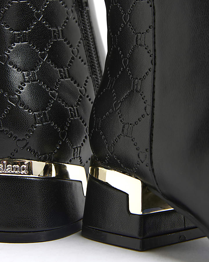 Girls Black Bow Front Heeled Boots