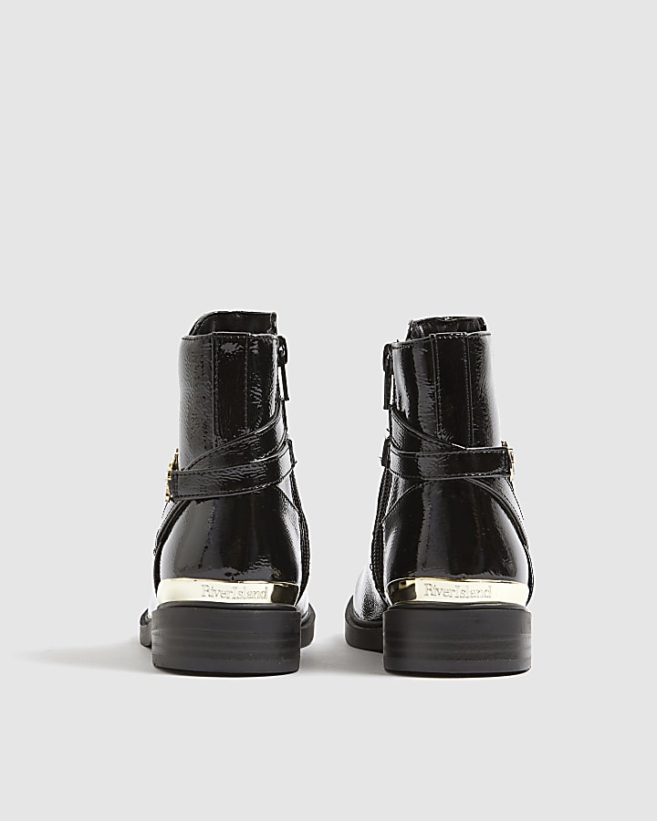 Girls Black Flower Chain Riding Boots