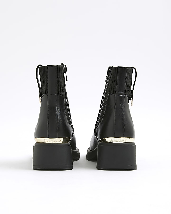 Girls Black Knit Heeled Chelsea Boots