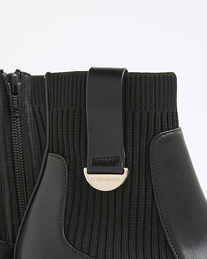 Girls Black Knit Heeled Chelsea Boots