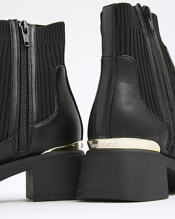 Girls Black Knit Heeled Chelsea Boots
