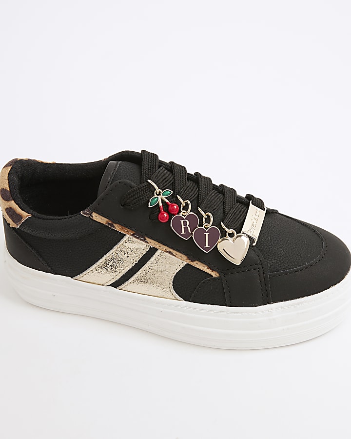 Girls Black Leopard Print Charmed Trainers