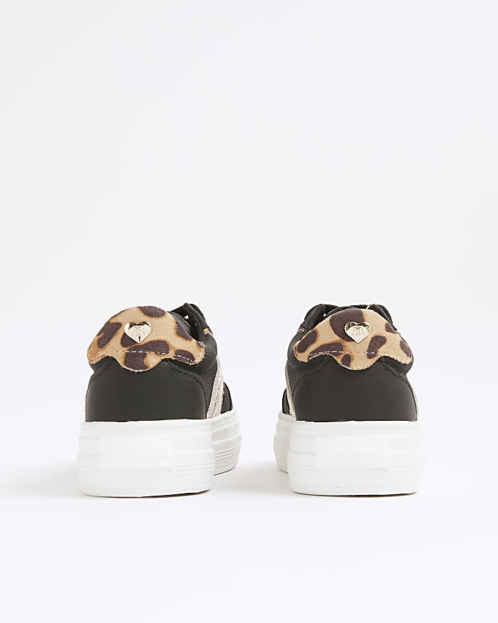 Girls Black Leopard Print Charmed Trainers