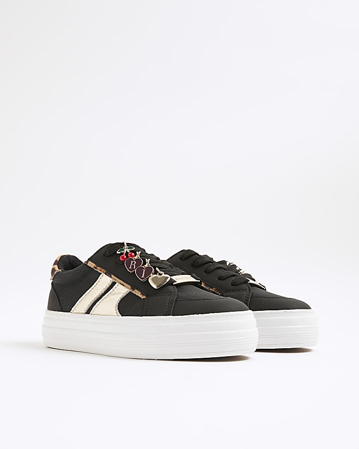 Girls Black Leopard Print Charmed Trainers