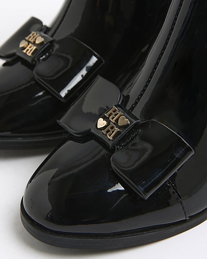 Girls Black Bow Front Heeled Boots