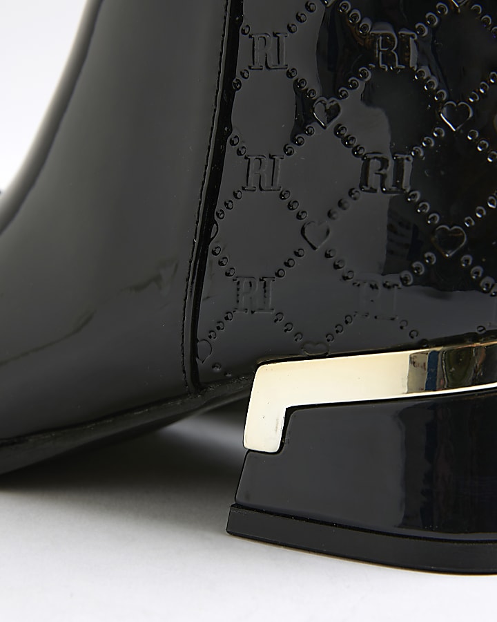 Girls Black Bow Front Heeled Boots