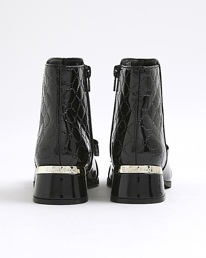 Girls Black Bow Front Heeled Boots