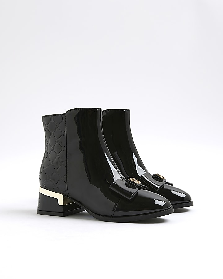 Girls Black Bow Front Heeled Boots
