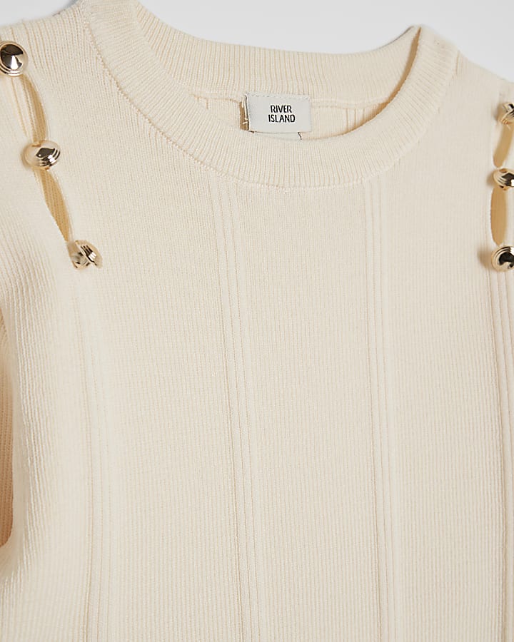 Girls Cream Buttoned Long Sleeve Top Set