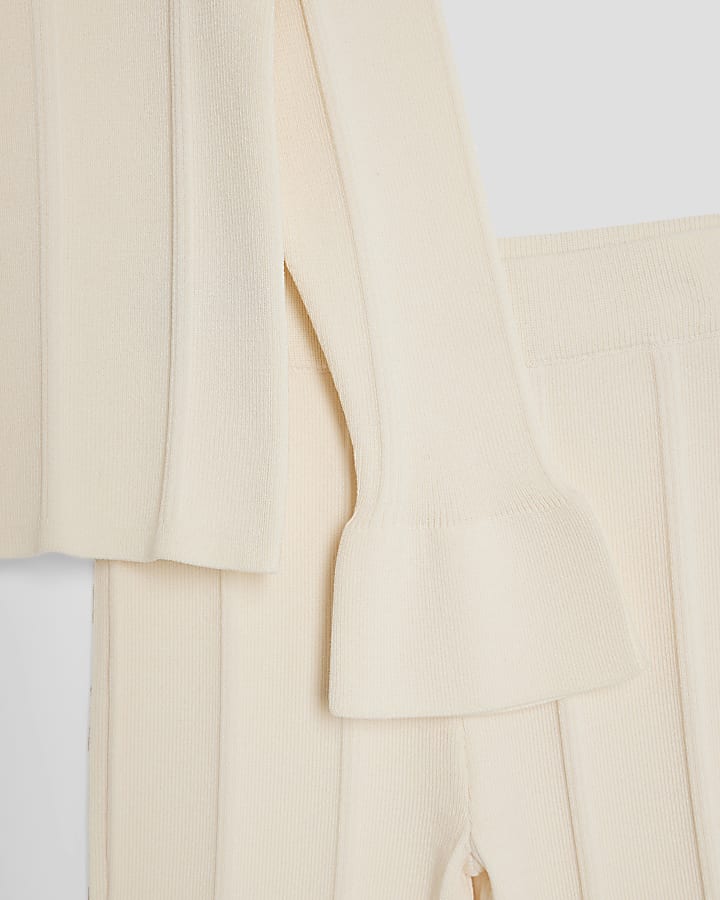 Girls Cream Buttoned Long Sleeve Top Set